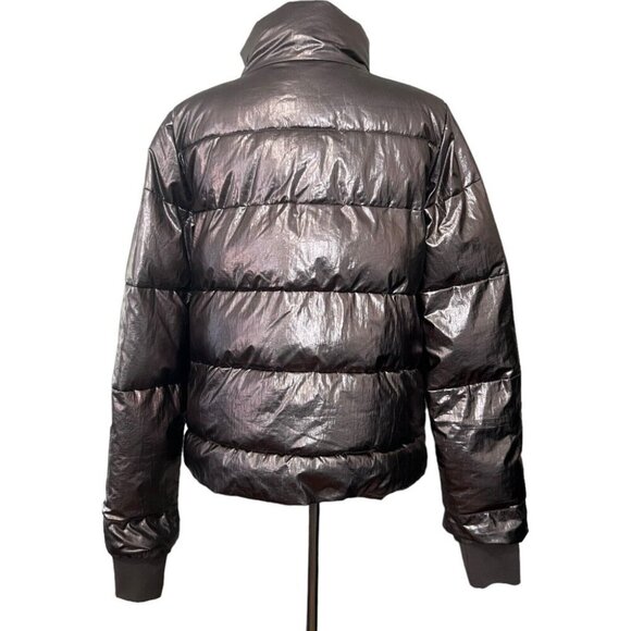 Carre Noir Metallic Puffer Jacket Medium Gunmetal Grey Dark Gray Shiny Coat - Picture 4 of 8